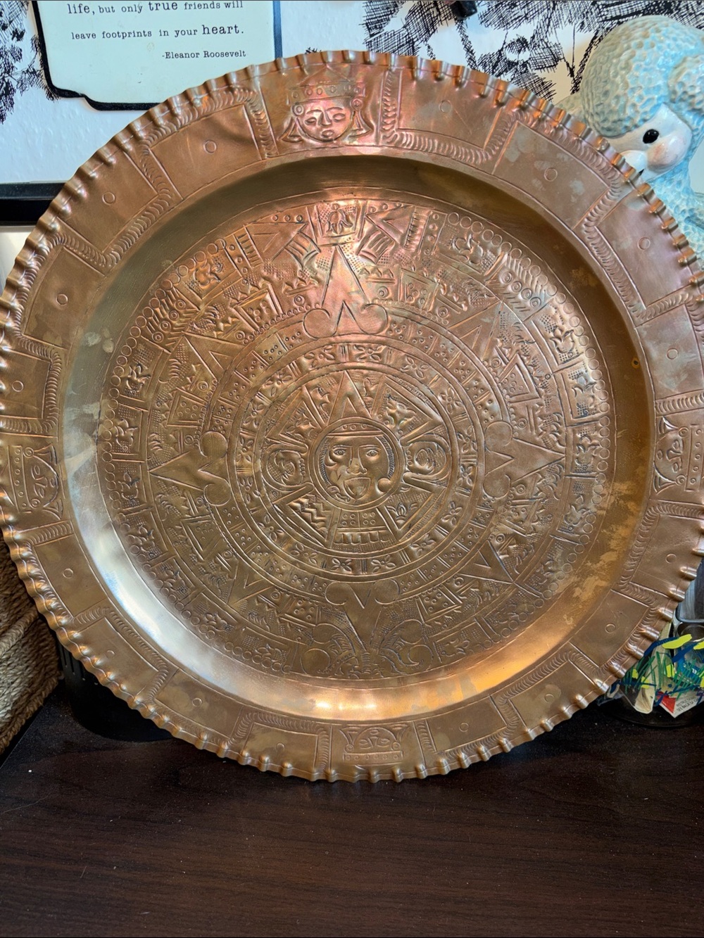 EUC VINTAGE hand-hammered or embossed copper charger plate featuring an